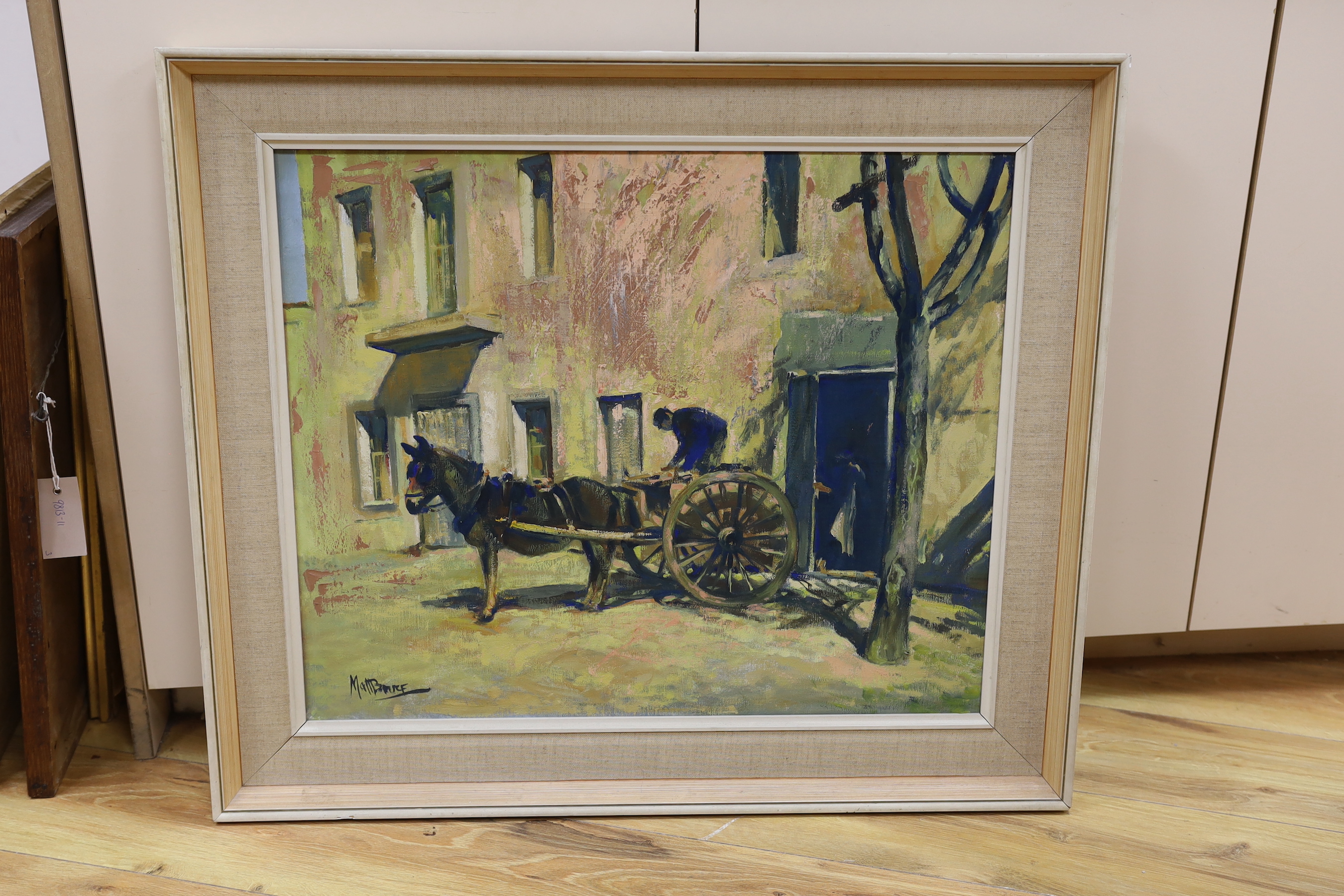 Matt Bruce (1915-2000), oil on canvas, French donkey cart, signed, 50 x 60cm